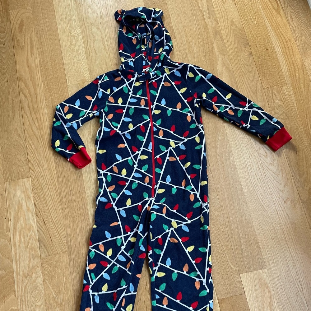 GYMBOREE Kid Boy Winter Lights Blue Zippered Fleece Pajamas size 7/8 med…